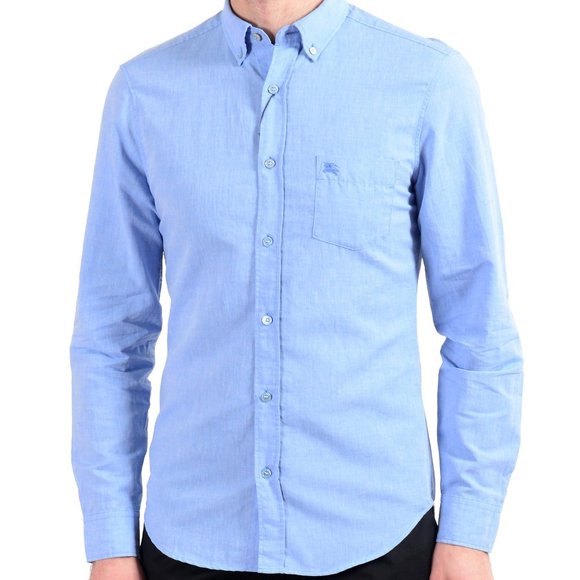 Burberry Men's Blue Linen Button Down Shirt